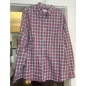 Gap Men's Red & Blue Plaid Long Sleeve Button Down Standard Fit‎ 100% Cotton XL